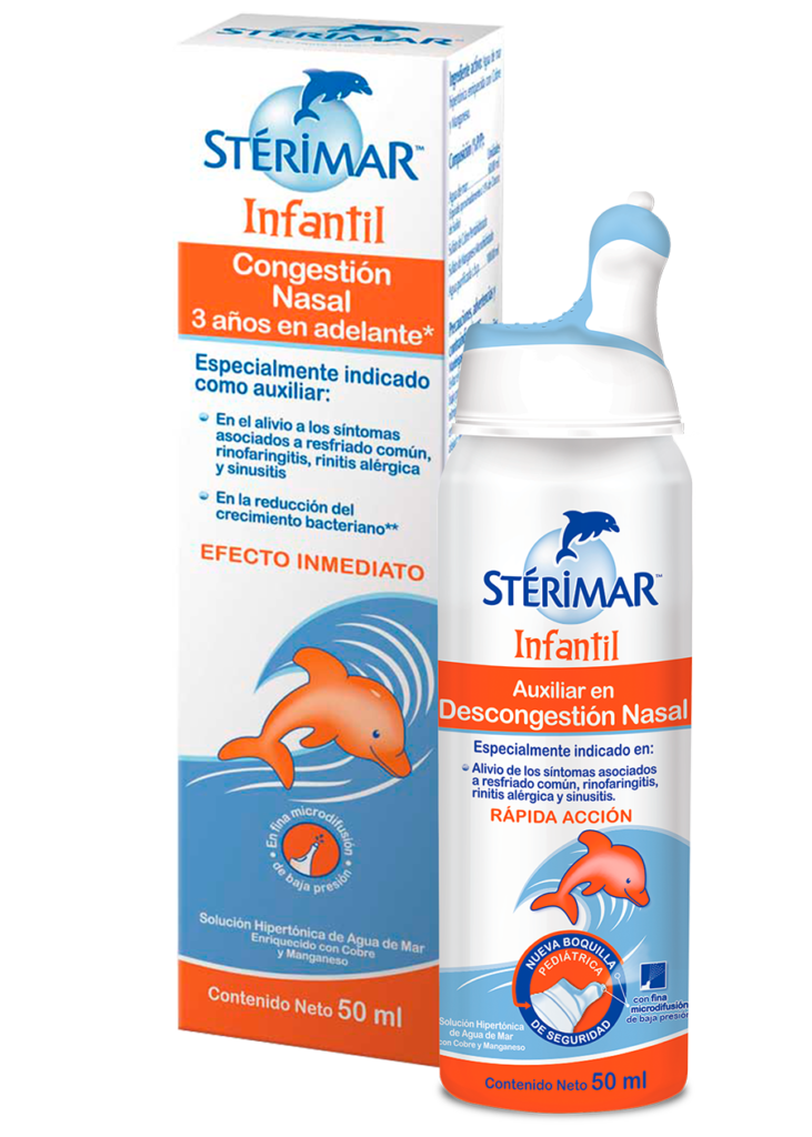 Sterimar - Sterimar bebé es un spray isotónico con agua de mar estéril,  contiene minerales y oligoelementos, por lo que es más eficiente que el suero  fisiológico. Su práctica boquilla puede ser